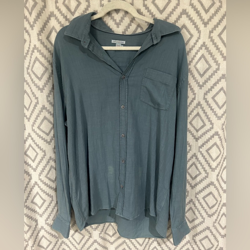 Carbon 2 Cobalt Button Up Mens Size L 100% Cotton Textured Fabric Long Sleeve